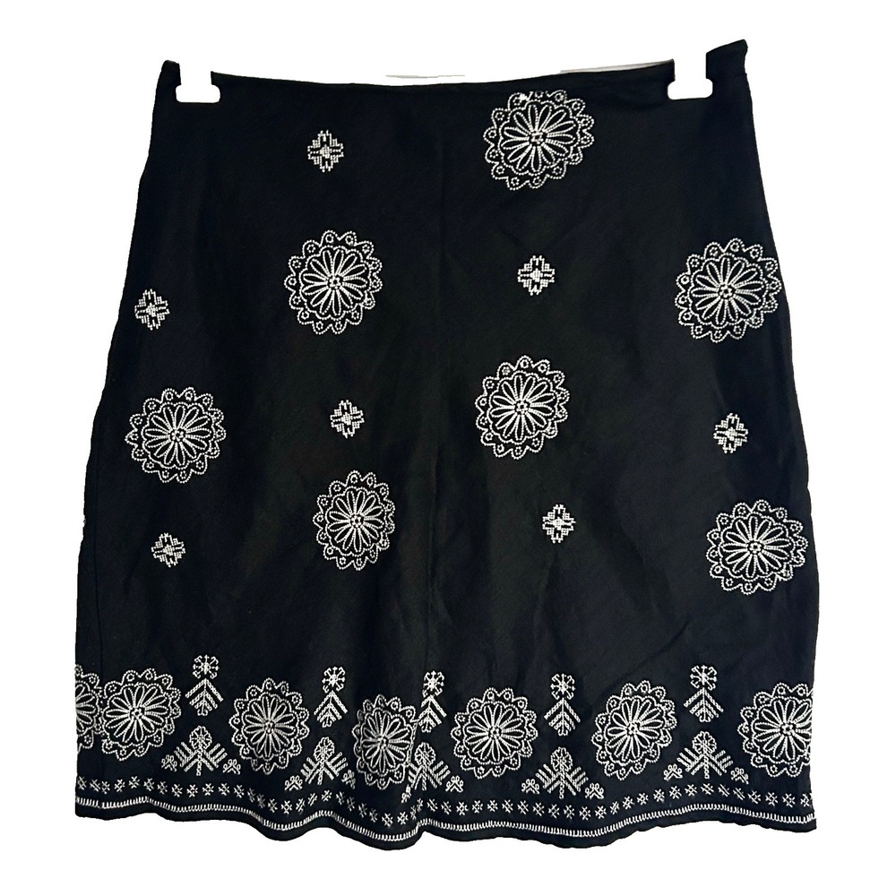 Richard Malcolm Pure Linen Beaded Bandana Embroidered Lined Skirt Womens 6 29 M